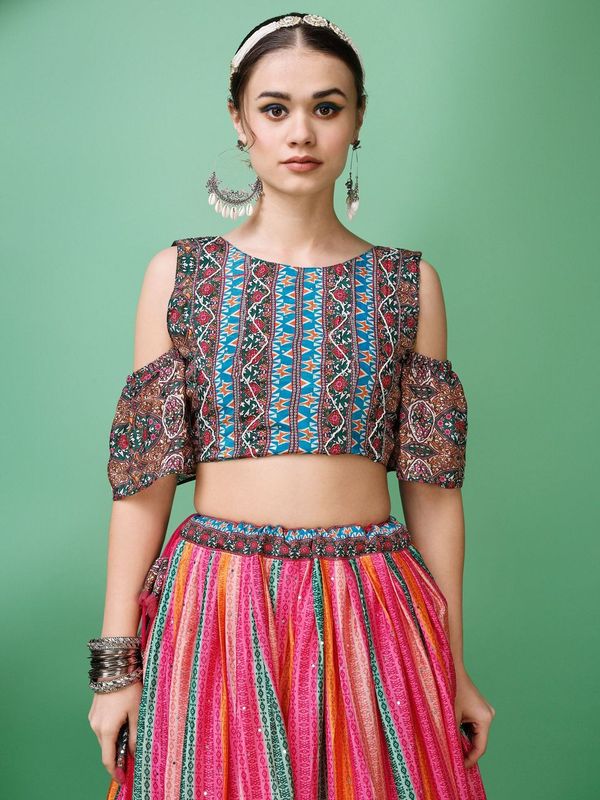 Women Multicolor Embellished  Lehenga