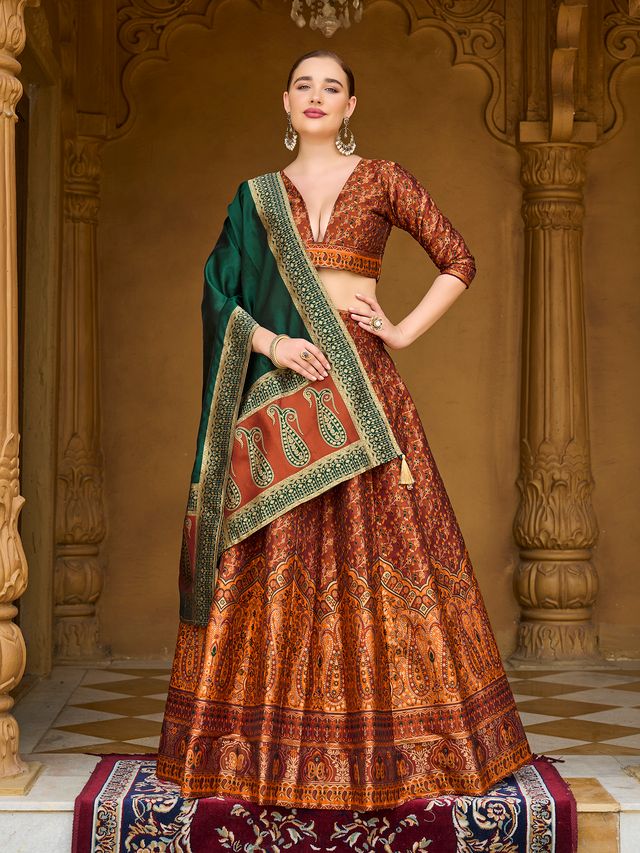 Women's Rust Kanjiwaram Lehengas