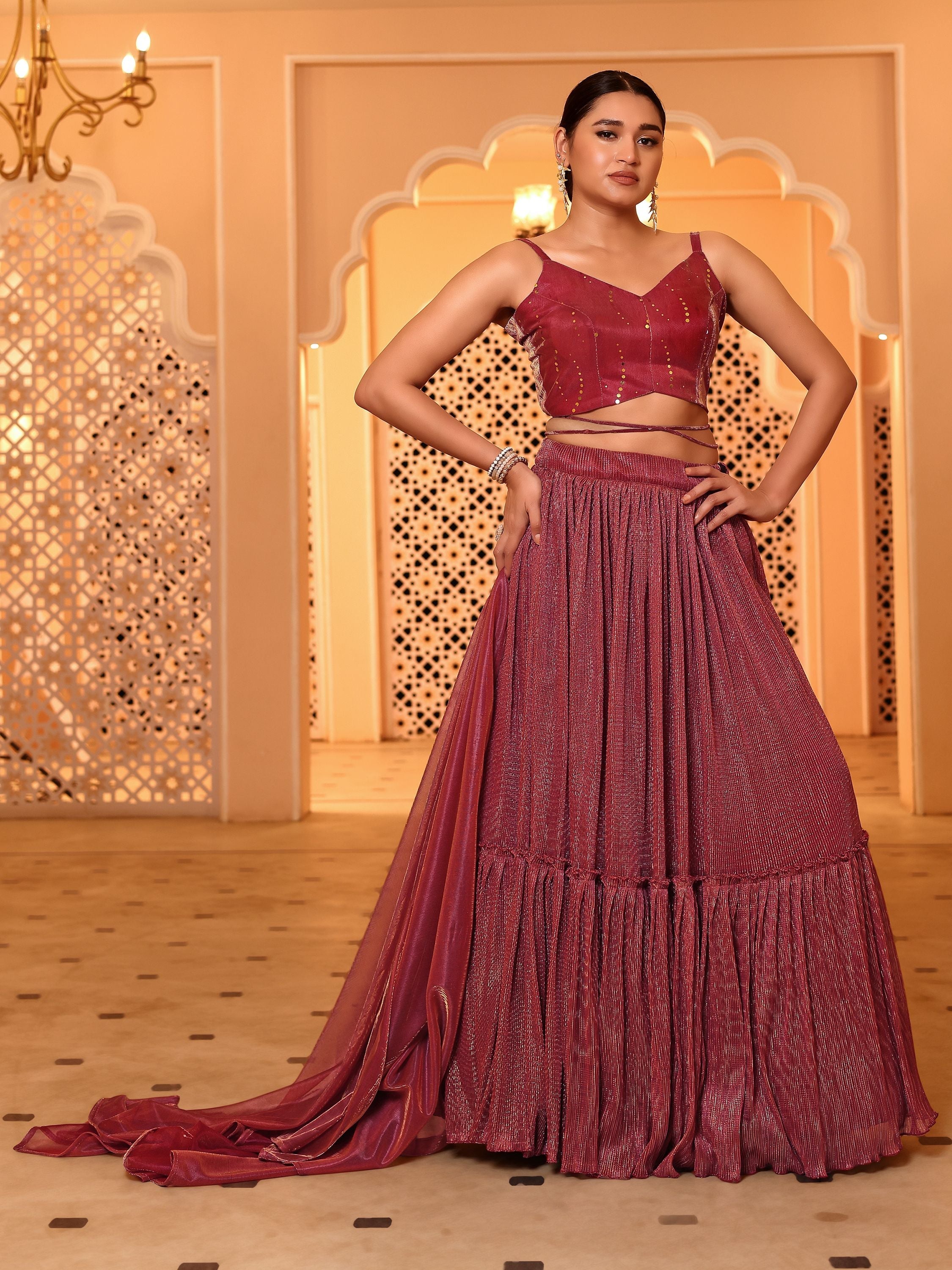 Ruffle Style Frill Design Pink Lehenga Choli